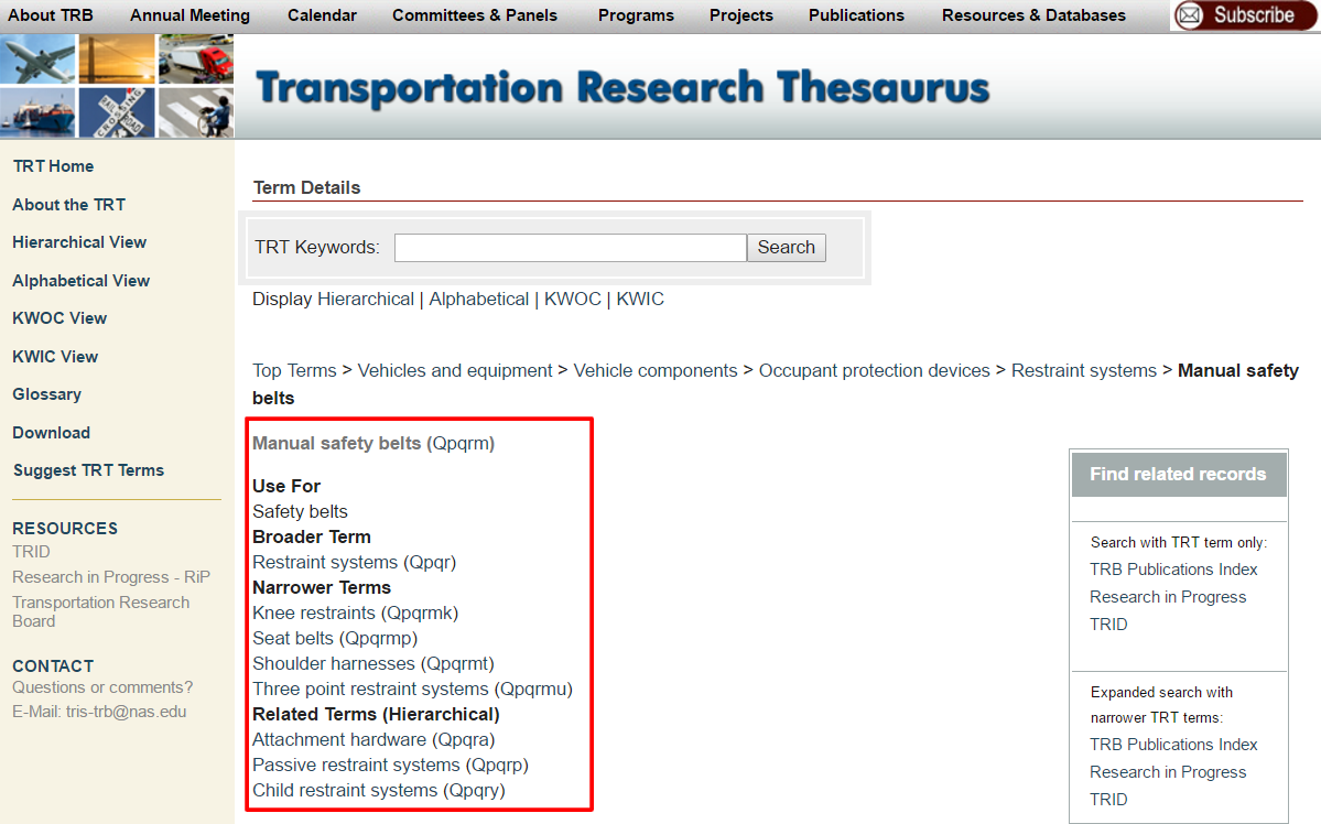 Tranportation Research Thesaurus