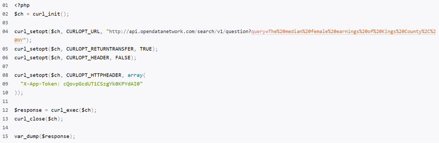 ukázka PHP kódu k připojení ODN API