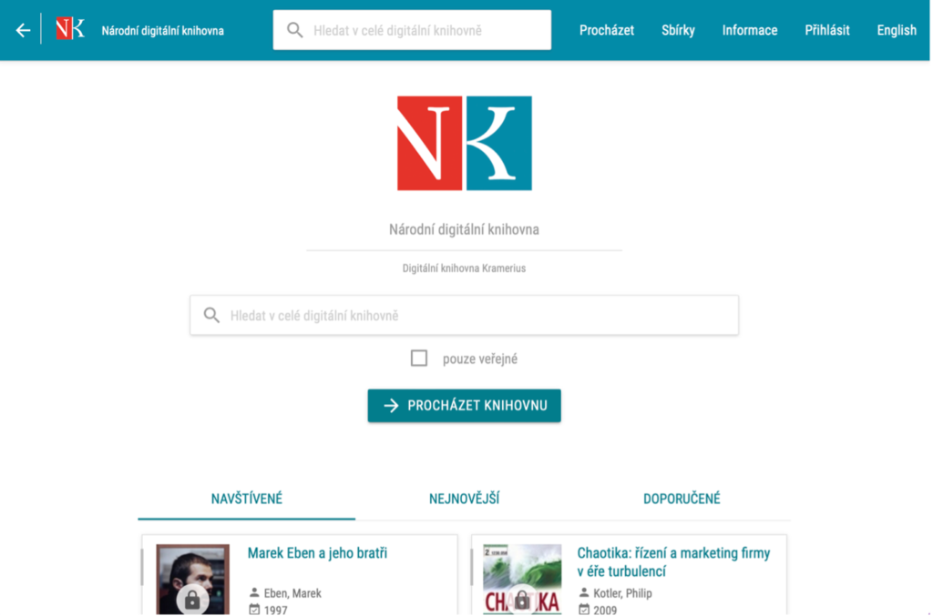 Homepage Národní digitální knihovny