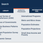 Obrázek 3: Sekce průzkumů. Zdroj: autorka, získáno z https://www.census.gov/en.html