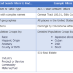 Obrázek 7: Pokročilé vyhledávání – ukázky dotazů. Zdroj: autorka, získáno z https://ask.census.gov/prweb/PRServletCustom/app/ECORRAsk_/YACFBFye-rFIz_FoGtyvDRUGg1Uzu5Mn*/!STANDARD